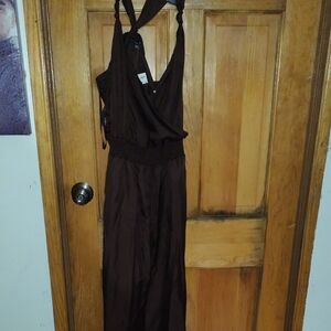 bebe Brown Sleeveless Wrap Jumpsuit